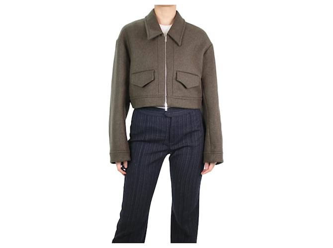 Khaite Khakifarbene, kurze Jacke aus Wollmischung – Größe S Grün Wolle  ref.1075357