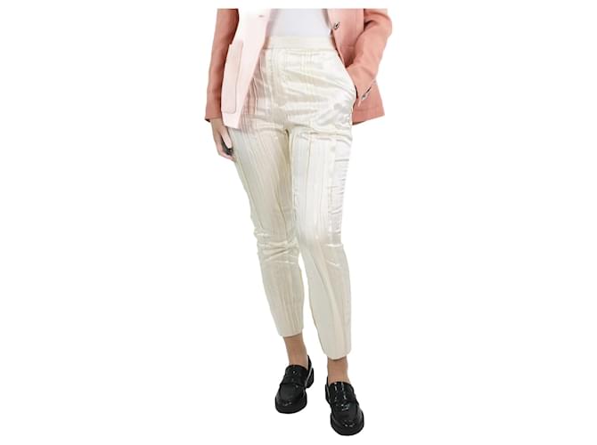 Saint Laurent Pantaloni color crema in misto seta plissettati - taglia UK 10 Crudo  ref.1075366