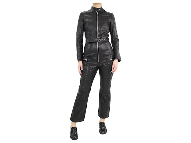 Christian Dior Black leather belted jumpsuit - size UK 8  ref.1075367