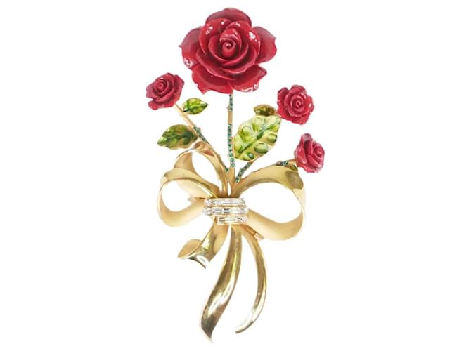 Dolce & Gabbana Goldfarbene Haarspange mit Rosenblütenkristall Golden  ref.1075369