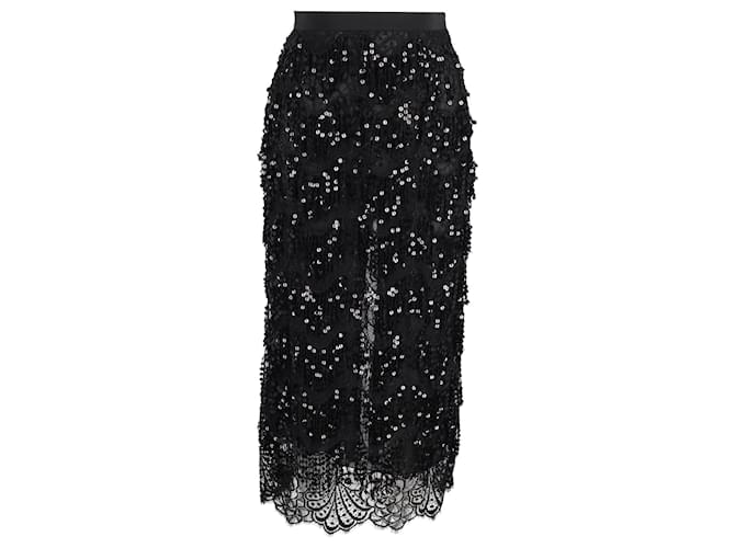 Alessandra Rich Sequined Midi Skirt in Black Cotton  ref.1075630