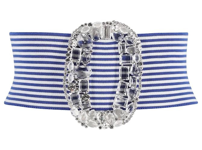 Alessandra Rich Ceinture élastique à rayures et strass en coton bleu  ref.1075632