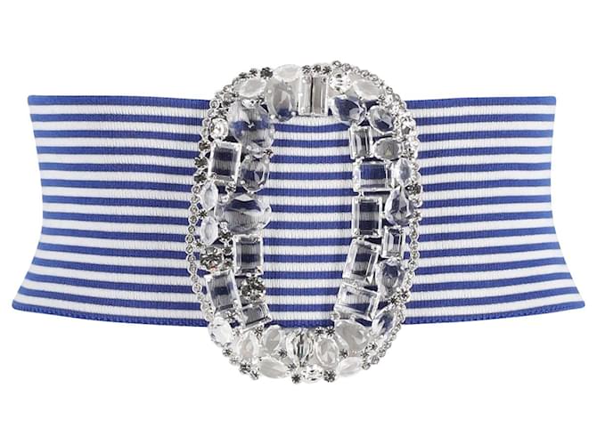 Alessandra Rich Cinturón elástico con rayas diamanté de algodón azul  ref.1075632