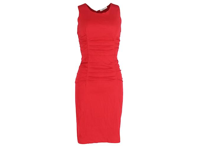 Prada Pleated Midi Dress in Red Polyester  ref.1075649