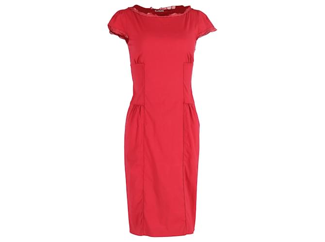 Miu Miu Short Sleeve Midi Dress in Red Cotton  ref.1075657