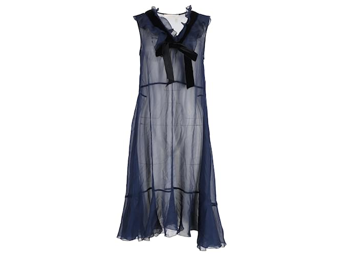 See by Chloé Velvet Trimmed Ruffled Chiffon Dress in Navy Blue Polyester  ref.1075661