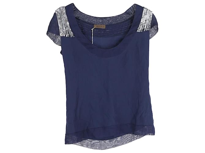 Loewe Embellished T-shirt in Blue Silk  ref.1075662