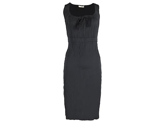 Bow Prada Square Neck Midi Dress in Black Polyester  ref.1075667
