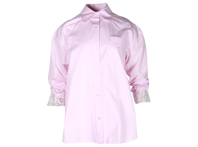 Alexander Wang Crystal-Embellished Cuff Button-Up Shirt in Pink Cotton  ref.1075669