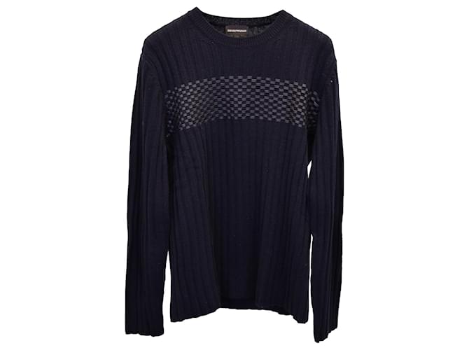 Emporio Armani Ribbed Sweater in Navy Blue Virgin Wool  ref.1075694