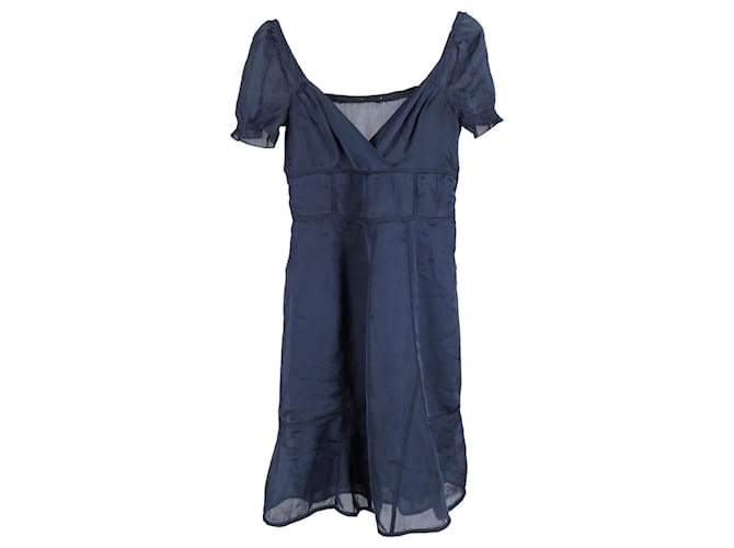 Miu Miu Puff Sleeve Dress in Navy Blue Silk  ref.1075697