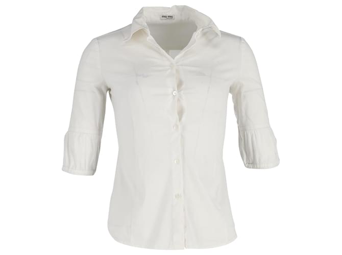 Camicia Miu Miu con maniche a quarti in cotone Bianco  ref.1075706