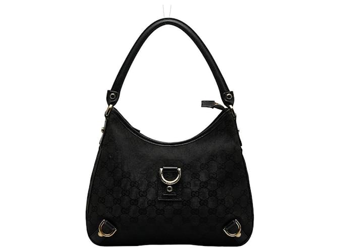 Gucci Sac hobo Abbey en toile GG avec anneau en D 130738 Noir  ref.1075714