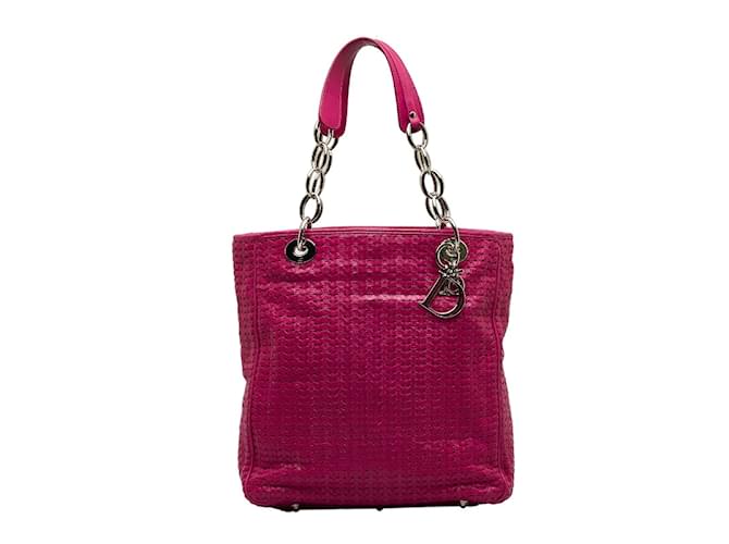 Dior Tragetasche aus gewebtem Leder mit Kette Pink  ref.1075742