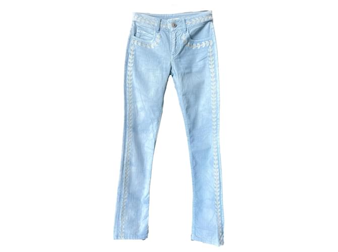 Chanel Novos jeans de pista bordados com logotipo CC Azul John  ref.1076074