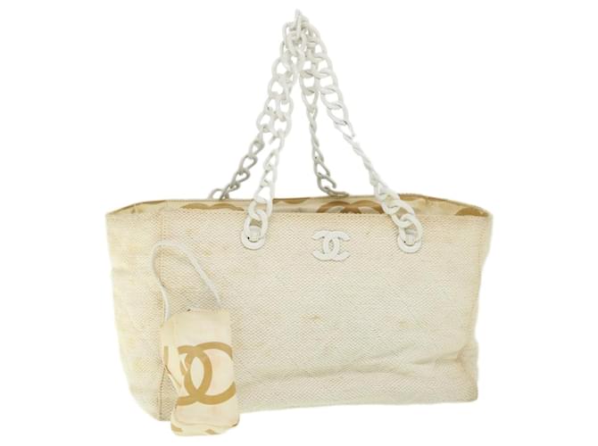CHANEL Matelasse Chain Shoulder Bag Straw White CC Auth yk8642 Wood  ref.1076165