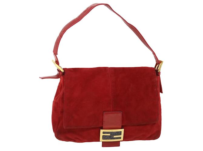 FENDI Mamma Baguette Shoulder Bag Suede Red Auth bs8443  ref.1076171