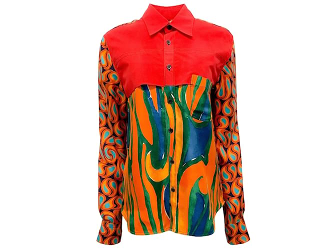 Marni Red / Tangerine Silk / Cotton Poplin Polo Neck Shirt  ref.1076217