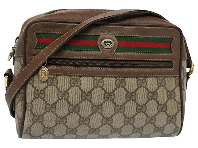 GUCCI GG Canvas Web Sherry Line Shoulder Bag PVC Leather Beige Green Auth 54875 Red  ref.1076262