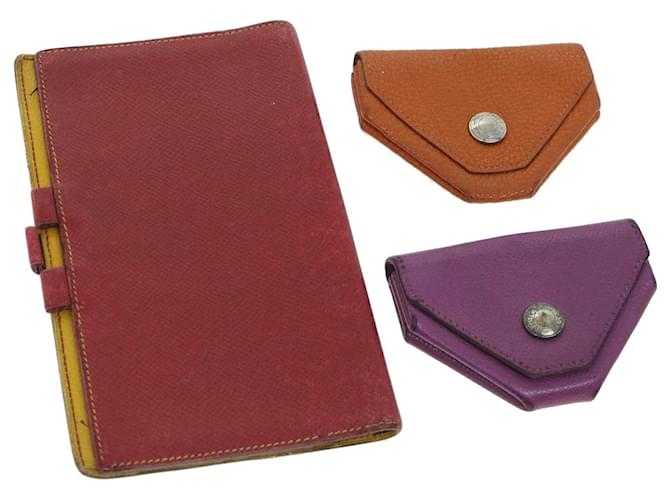 Hermès HERMES Planner case Coin Purse Leather 3Set Red Purple Orange Auth bs8502  ref.1076272