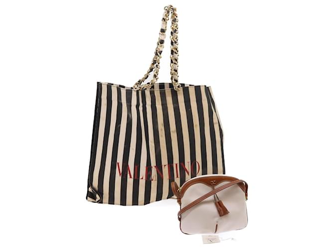 VALENTINO Chain Shoulder Bag Canvas 2Set White Black Auth bs8316 Cloth  ref.1076278