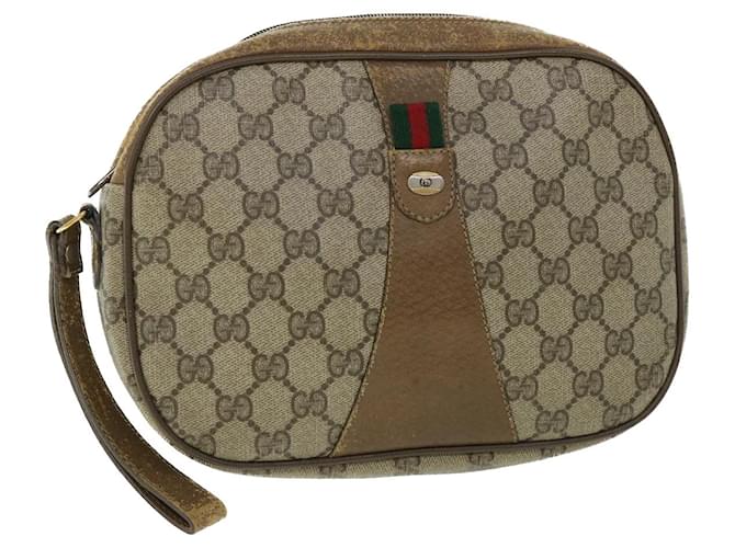 GUCCI GG Canvas Web Sherry Line Clutch Bag PVC Leather Beige Green Auth ep1670 Red  ref.1076307