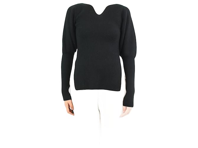 Khaite Jersey negro con mangas abullonadas y canalé de lana merino - talla S  ref.1076676