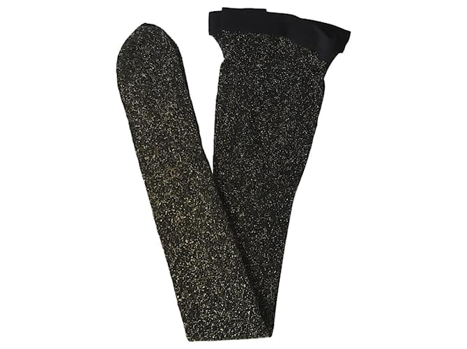 Chanel Black glittery tights Cotton Elastane Polyamide ref.1076694