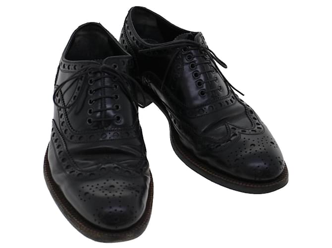 LOUIS VUITTON Wing Tip Chaussures Médaillon Cuir 5.5 M Noir MP3136 LV Auth ak214  ref.980828