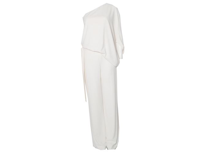 Autre Marque Halston, Cremefarbener Overall mit drapierter Schulterpartie Weiß