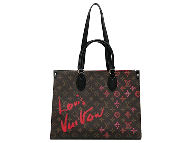 Louis Vuitton Brown Limited Edition Monogram Fall In Love OntheGo Tote MM Braun Leder Leinwand Kalbähnliches Kalb  ref.1070108
