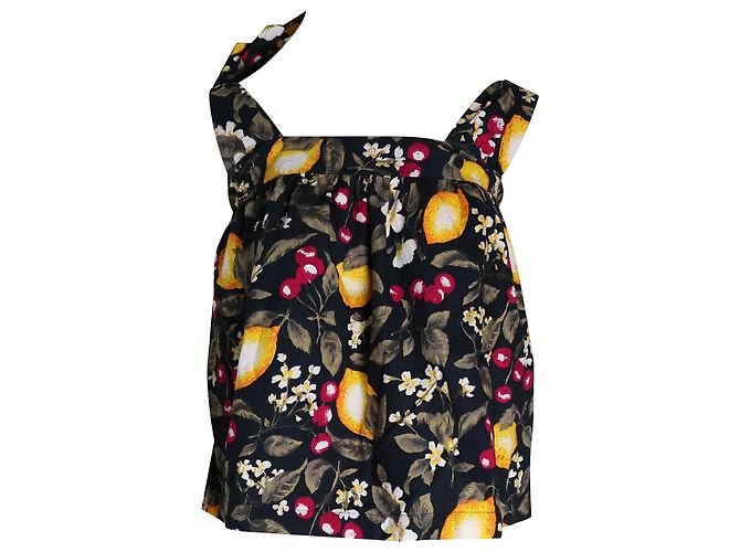 Ba&Sh Eiffel Printed Tie-Shoulder Top in Multicolor Cotton Python print