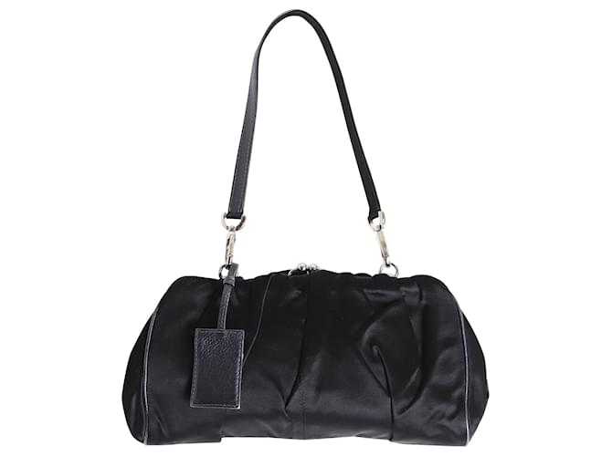 Dolce & Gabbana Ruched Shoulder Clutch Bag in Black Satin  ref.1073775