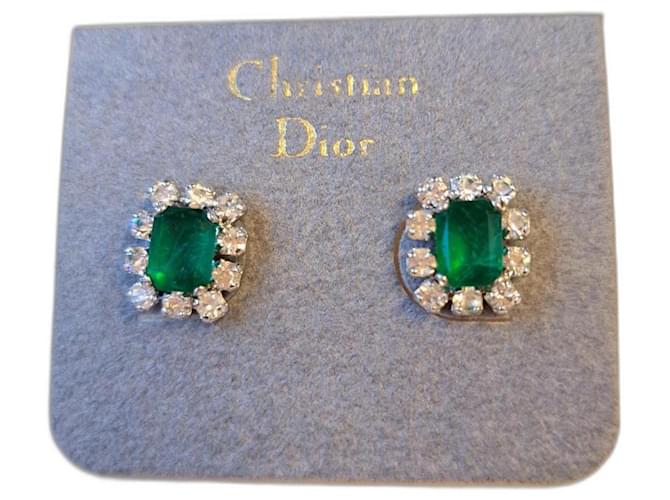 Christian Dior Boucles d'oreilles Métal Argenté Vert  ref.1074891
