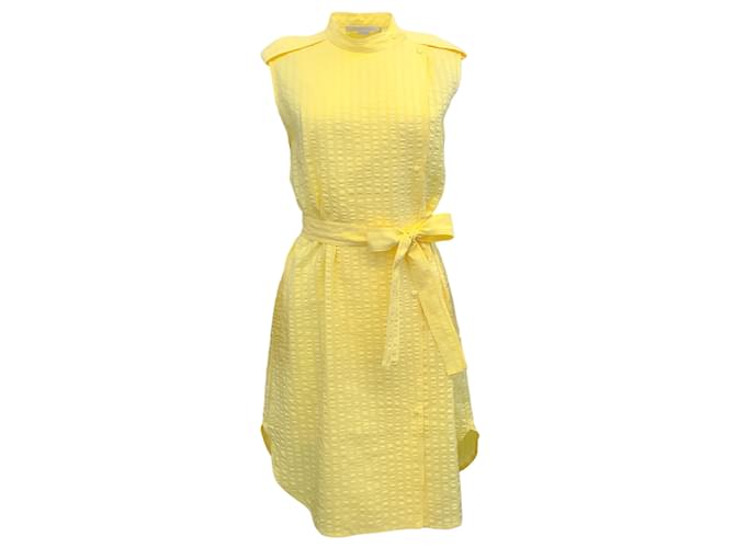 Stella Mc Cartney Stella McCartney Vestido jacquard amarelo sem mangas com cinto de gravata Seda  ref.1076465