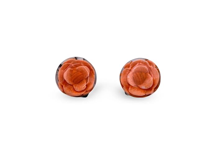 Chanel Orange Camellia Camelia Flower Resin Clip On Earrings Plastic  ref.1076500