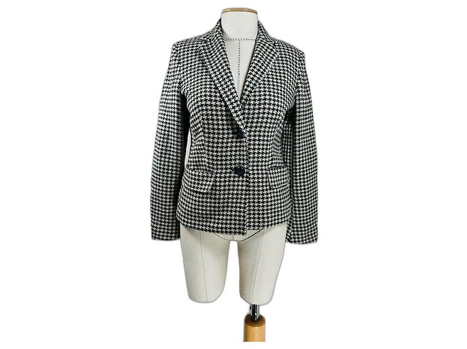 Max Mara Houndstooth Wool Blazer Black and White