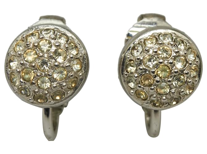 Dior Silver Rhinestone Clip-On Earrings Silvery Metal  ref.1076789