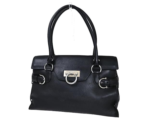 Salvatore Ferragamo Gancini Black Leather  ref.1076935