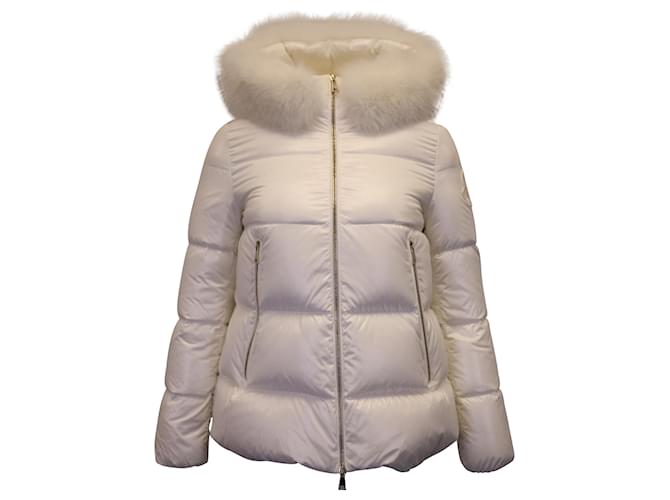 Moncler Givre Fox Fur-Trim Down Jacket in White Polyamide Nylon  ref.1076951