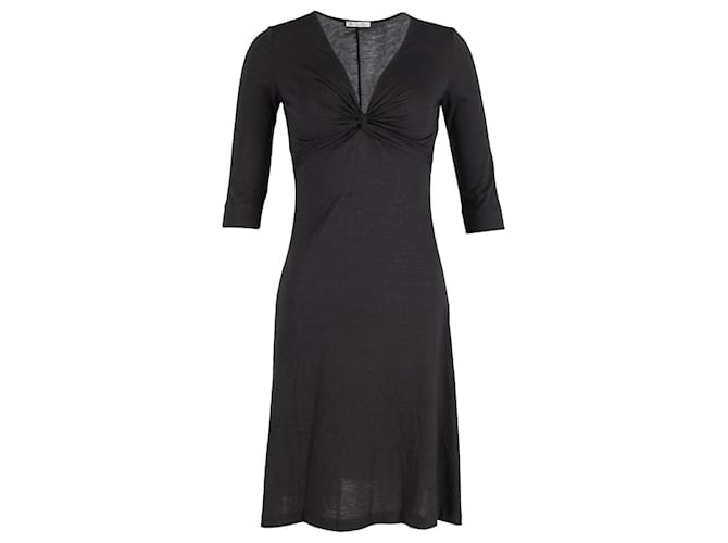 Loro Piana Kleid mit gedrehter Vorderseite und V-Ausschnitt aus schwarzem Polyester  ref.1076952