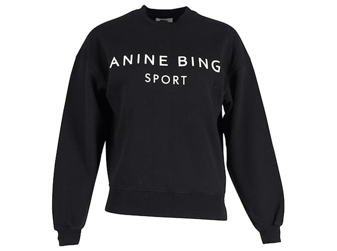 Anine Bing Evan Logo-Print Sweatshirt in Black Cotton  ref.1076955
