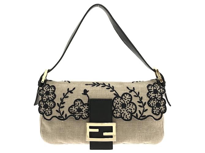 Fendi Mamma Baguette Beige Leder  ref.1077266