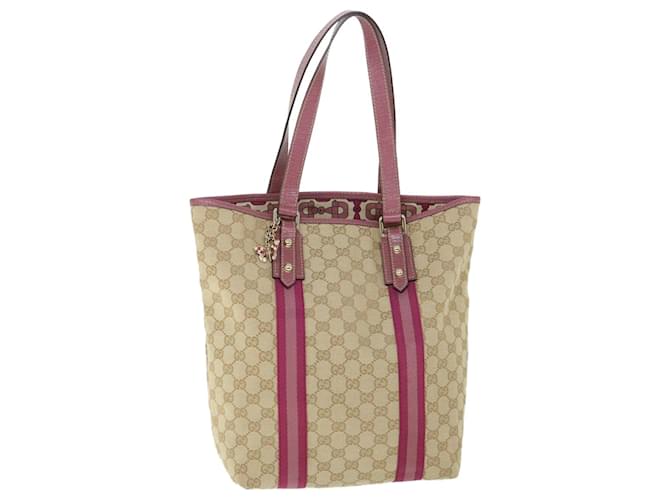 GUCCI GG Canvas Sherry Line Tote Bag Beige Pink 162899 auth 54900 Cloth  ref.1077326