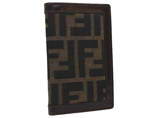 FENDI Zucca Canvas Card Case Black Brown Auth yk8552  ref.1077328