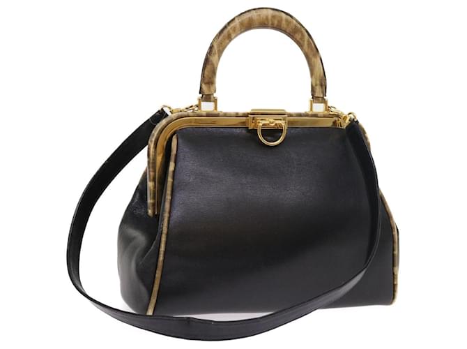 Christian Dior Hand Bag Leather 2way Black Auth hk839  ref.1077332