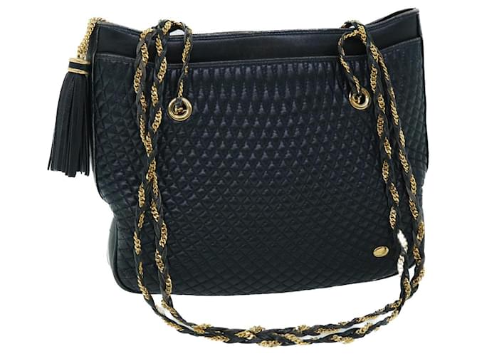 BALLY Quilted Chain Shoulder Bag Leather Navy Auth bs8314 Navy blue  ref.1077339