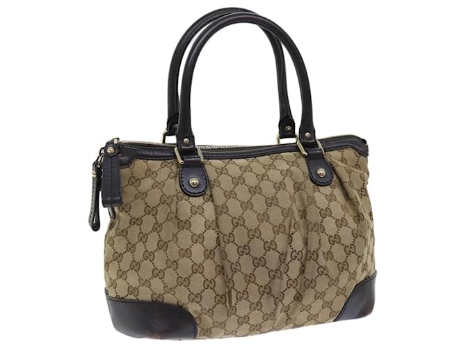 GUCCI GG Canvas Hand Bag Leather 2way Beige 247902 auth 54014  ref.1077365