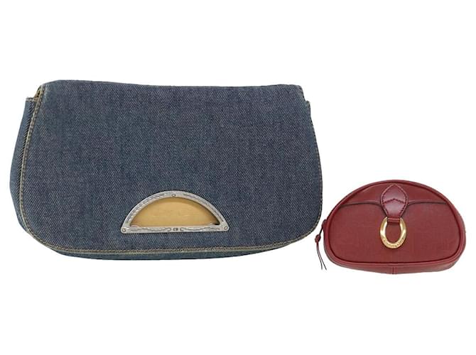 Christian Dior Pouch Canvas Leather 2Set Navy Red Auth bs8506 Navy blue Cloth  ref.1077366