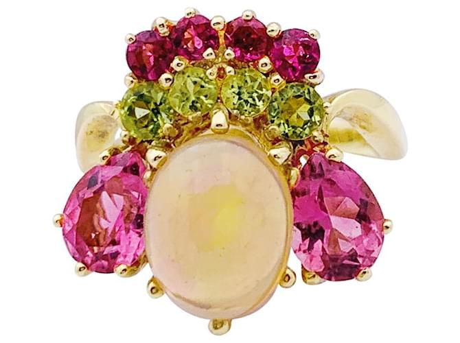 inconnue Ring aus Gelbgold, Opal, Turmaline und Peridote Gelbes Gold  ref.1077370